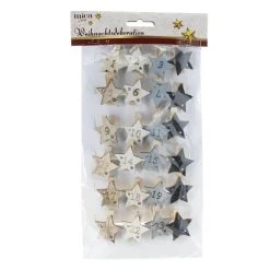 MICA Living 24 Adventskalenderklammern Mit Stern - In Braun/weiß/grau/schwarz - Ca. 3,5x3,5cm